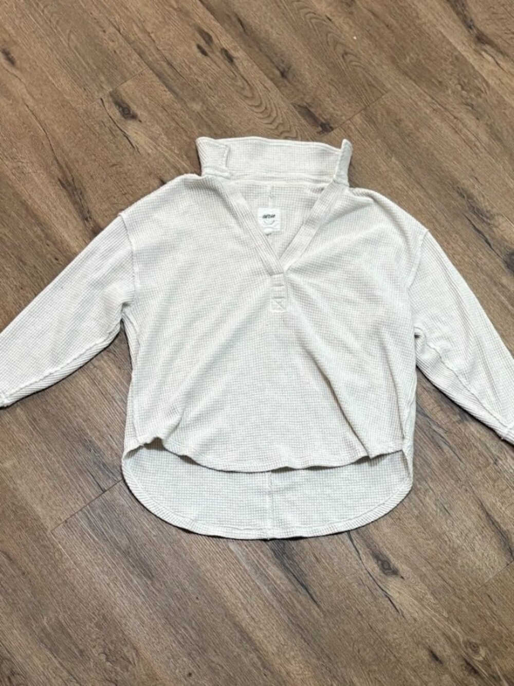 Aerie CozyUp Waffle Thermal Top | Sz S | Cream | V-Neck Pullover